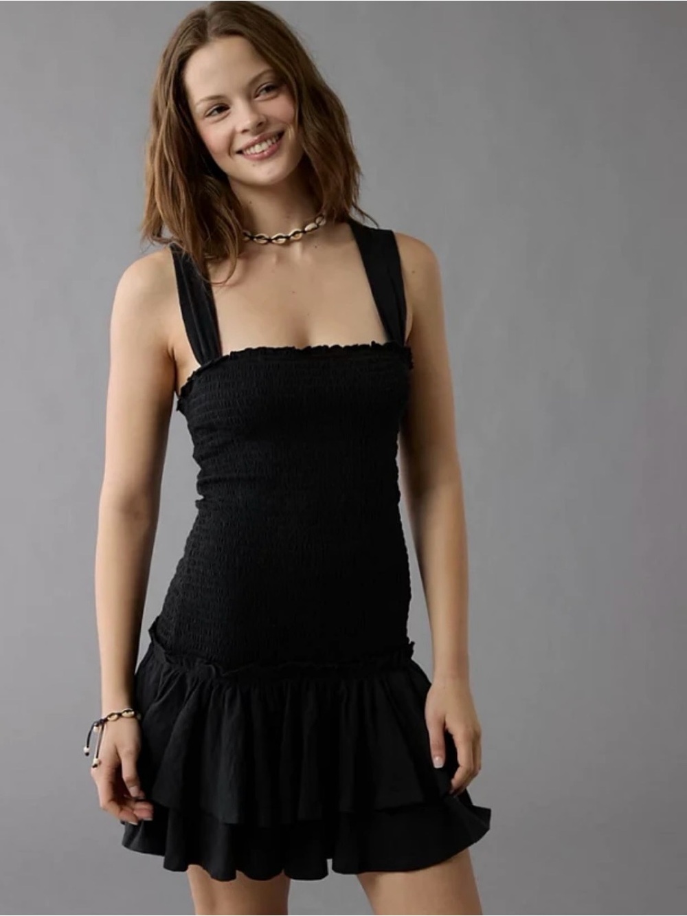American Eagle Black Ruffled Mini Dress with Wide Straps
